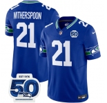 Men's Seattle Seahawks #21 Devon Witherspoon Royal 2025 F.U.S.E 50th Anniversary Patch Throwback Vapor Limited Football Stitched Jersey