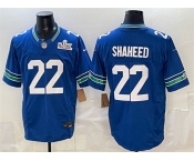 Men's Seattle Seahawks #22 Rashid Shaheed Royal 2025 F.U.S.E. Super Bowl LX Patch Vapor Throwback Limited Football Stitched Jersey