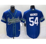 Men's Seattle Seahawks #54 Bobby Wagner Blue With Patch Cool Base Stitched Baseball Jersey