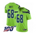Men's Seattle Seahawks #68 Justin Britt Limited Green Rush Vapor Untouchable 100th Season Football Jersey