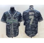 Men's Seattle Seahawks #7 Geno Smith Grey Camo With Patch Cool Base Stitched Baseball Jersey
