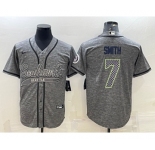 Men's Seattle Seahawks #7 Geno Smith Grey Gridiron With Patch Cool Base Stitched Baseball Jersey