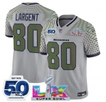 Men's Seattle Seahawks #80 Steve Largent Gray 2025 F.U.S.E. Super Bowl LX Patch And 50th Season Patch “Rivalries” Vapor Limited Football Stitched Jersey