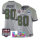 Men's Seattle Seahawks #80 Steve Largent Gray 2025 F.U.S.E. Super Bowl LX & US 250th anniversary Patch And 50th Season Patch “Rivalries” Vapor Limited Foot