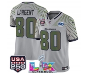 Men's Seattle Seahawks #80 Steve Largent Gray 2025 F.U.S.E. Super Bowl LX & US 250th anniversary Patch And 50th Season Patch “Rivalries” Vapor Limited Foot