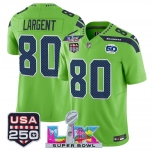 Men's Seattle Seahawks #80 Steve Largent Green 2025 F.U.S.E. Super Bowl LX Patch And 50th Season & USA 250' Patch Vapor Limited Football Stitched Jersey