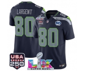 Men's Seattle Seahawks #80 Steve Largent Navy 2025 F.U.S.E. Super Bowl LX Patch And 50th Season & USA 250' Patch Vapor Limited Football Stitched Jersey