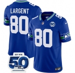 Men's Seattle Seahawks #80 Steve Largent Royal 2025 F.U.S.E 50th Anniversary Patch Throwback Vapor Limited Football Stitched Jersey