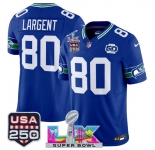 Men's Seattle Seahawks #80 Steve Largent Royal 2025 F.U.S.E. Super Bowl LX Patch And 50th Season & USA 250' Patch Vapor Throwback Limited Football Stitched