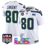 Men's Seattle Seahawks #80 Steve Largent White 2025 F.U.S.E. Super Bowl LX Patch And 50th Season & USA 250' Patch Vapor Limited Football Stitched Jersey