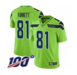 Men's Seattle Seahawks #81 Nick Vannett Limited Green Rush Vapor Untouchable 100th Season Football Jersey