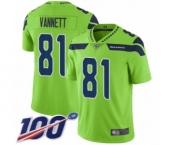 Men's Seattle Seahawks #81 Nick Vannett Limited Green Rush Vapor Untouchable 100th Season Football Jersey