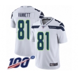 Men's Seattle Seahawks #81 Nick Vannett White Vapor Untouchable Limited Player 100th Season Football Jersey