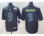 Men's Seattle Seahawks #9 Kenneth Walker III Black 2025 Super Bowl LX Patch Carbon Fashion Vapor Untouchable Limited Stitched Football Jersey