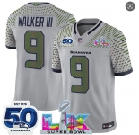Men's Seattle Seahawks #9 Kenneth Walker III Gray 2025 F.U.S.E. Super Bowl LX Patch And 50th Season Patch “Rivalries” Vapor Limited Football Stitched Jerse