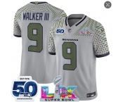 Men's Seattle Seahawks #9 Kenneth Walker III Gray 2025 F.U.S.E. Super Bowl LX Patch And 50th Season Patch “Rivalries” Vapor Limited Football Stitched Jerse