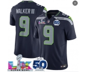 Men's Seattle Seahawks #9 Kenneth Walker III Navy 2025 F.U.S.E. Super Bowl LX Patch And 50th Season Patch Vapor Limited Football Stitched Jersey
