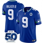 Men's Seattle Seahawks #9 Kenneth Walker III Royal 2025 F.U.S.E 50th Anniversary Patch Throwback Vapor Limited Football Stitched Jersey