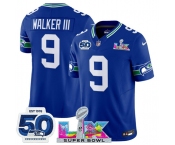 Men's Seattle Seahawks #9 Kenneth Walker III Royal 2025 F.U.S.E. Super Bowl LX Patch And 50th Season Patch Vapor Throwback Limited Football Stitched Jersey