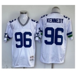Men's Seattle Seahawks #96 Cortez Kennedy White Throwback Stitched Football Jersey