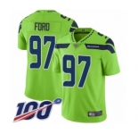 Men's Seattle Seahawks #97 Poona Ford Limited Green Rush Vapor Untouchable 100th Season Football Jersey