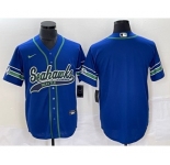 Men's Seattle Seahawks Blank Blue With Patch Cool Base Stitched Baseball Jersey