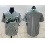 Men's Seattle Seahawks Gray With Patch Cool Base Stitched Baseball Jersey