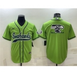 Men's Seattle Seahawks Green Team Big Logo With Patch Cool Base Stitched Baseball Jersey