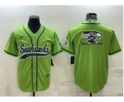 Men's Seattle Seahawks Green Team Big Logo With Patch Cool Base Stitched Baseball Jersey