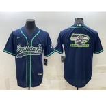 Men's Seattle Seahawks Navy Team Big Logo With Patch Cool Base Stitched Baseball Jersey