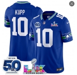 Men's Seattle Seahawks#10 Cooper Kupp Royal 2025 F.U.S.E. Super Bowl LX Patch And 50th Season Patch Vapor Throwback Limited Football Stitched Jersey
