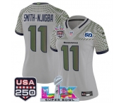 Women's Seattle Seahawks #11 Jaxon Smith-Njigba Gray 2025 F.U.S.E. Super Bowl LX & US 250th anniversary Patch And 50th Season Patch “Rivalries” Vapor Limit