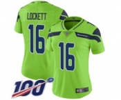 Women's Seattle Seahawks #16 Tyler Lockett Limited Green Rush Vapor Untouchable 100th Season Football Jersey
