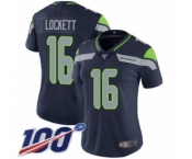 Women's Seattle Seahawks #16 Tyler Lockett Navy Blue Team Color Vapor Untouchable Limited Player 100th Season Football Jersey