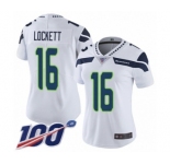 Women's Seattle Seahawks #16 Tyler Lockett White Vapor Untouchable Limited Player 100th Season Football Jersey
