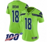 Women's Seattle Seahawks #18 Jaron Brown Limited Green Rush Vapor Untouchable 100th Season Football Jersey