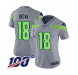 Women's Seattle Seahawks #18 Jaron Brown Limited Silver Inverted Legend 100th Season Football Jersey