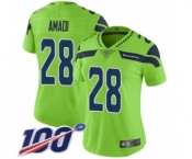 Women's Seattle Seahawks #28 Ugo Amadi Limited Green Rush Vapor Untouchable 100th Season Football Jersey