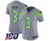 Women's Seattle Seahawks #3 Russell Wilson Limited Silver Inverted Legend 100th Season Football Jersey