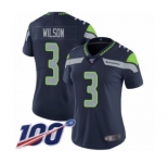 Women's Seattle Seahawks #3 Russell Wilson Navy Blue Team Color Vapor Untouchable Limited Player 100th Season Football Jersey