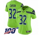 Women's Seattle Seahawks #32 Chris Carson Limited Green Rush Vapor Untouchable 100th Season Football Jersey