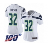 Women's Seattle Seahawks #32 Chris Carson White Vapor Untouchable Limited Player 100th Season Football Jersey