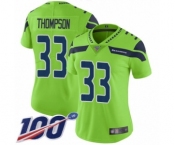 Women's Seattle Seahawks #33 Tedric Thompson Limited Green Rush Vapor Untouchable 100th Season Football Jersey