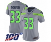 Women's Seattle Seahawks #33 Tedric Thompson Limited Silver Inverted Legend 100th Season Football Jersey
