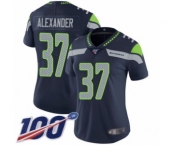 Women's Seattle Seahawks #37 Shaun Alexander Navy Blue Team Color Vapor Untouchable Limited Player 100th Season Football Jersey