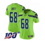 Women's Seattle Seahawks #68 Justin Britt Limited Green Rush Vapor Untouchable 100th Season Football Jersey