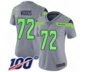 Women's Seattle Seahawks #72 Al Woods Limited Silver Inverted Legend 100th Season Football Jersey