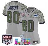 Women's Seattle Seahawks #80 Steve Largent Gray 2025 F.U.S.E. Super Bowl LX & US 250th anniversary Patch And 50th Season Patch “Rivalries†Vapor Limited Fo
