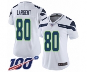 Women's Seattle Seahawks #80 Steve Largent White Vapor Untouchable Limited Player 100th Season Football Jersey