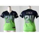 nike women nfl jerseys seattle seahawks #24 marshawn lynch blue-green[nike drift fashion][second version]